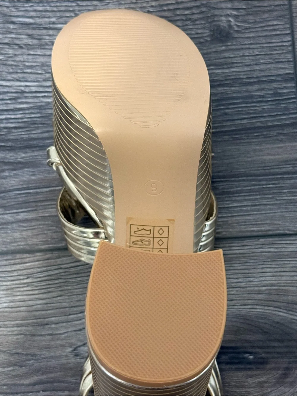 Size 9 Gold Metallic Platform Block Heel Sandals